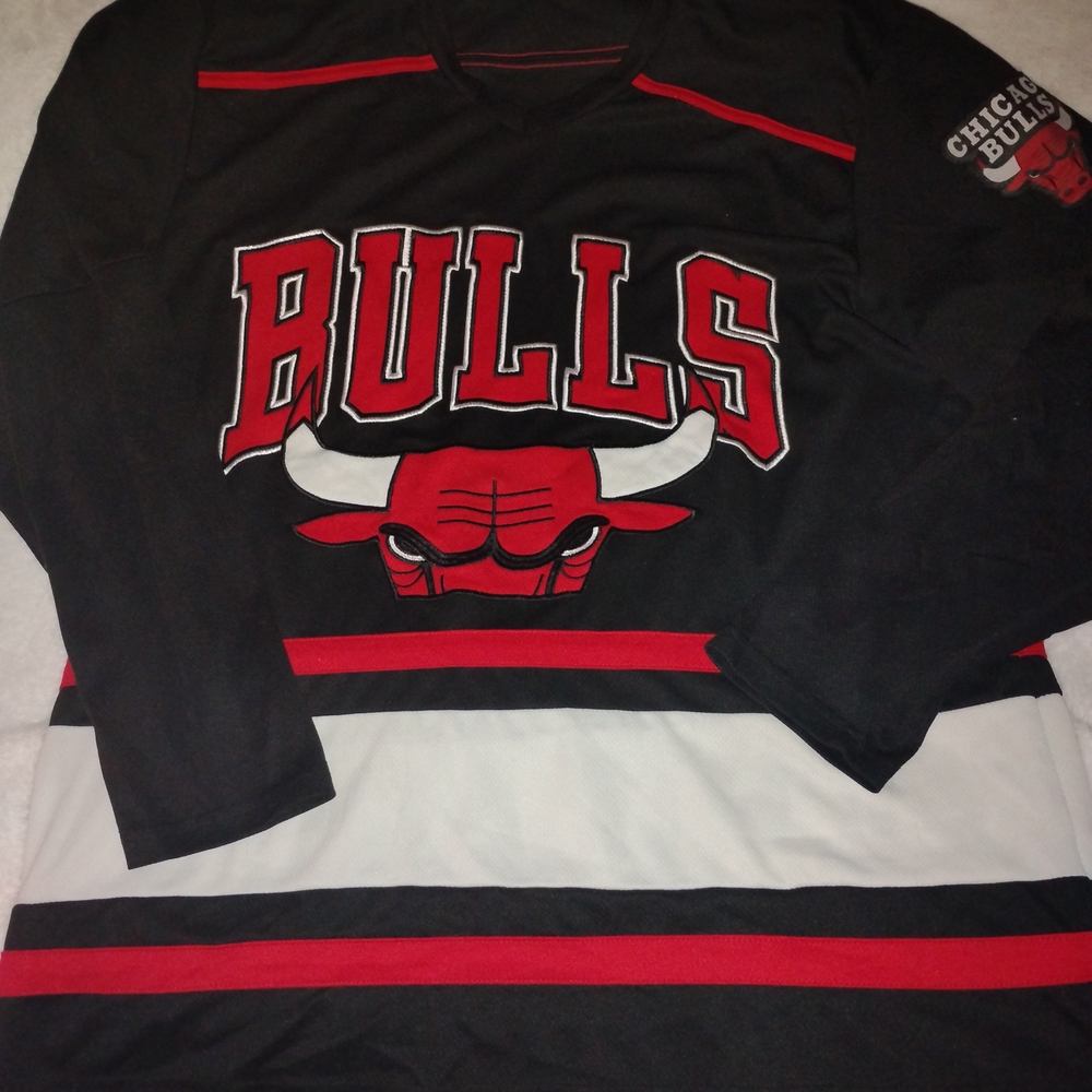 NBA Chicago Bulls Black Red White Long Sleeve Jersey
